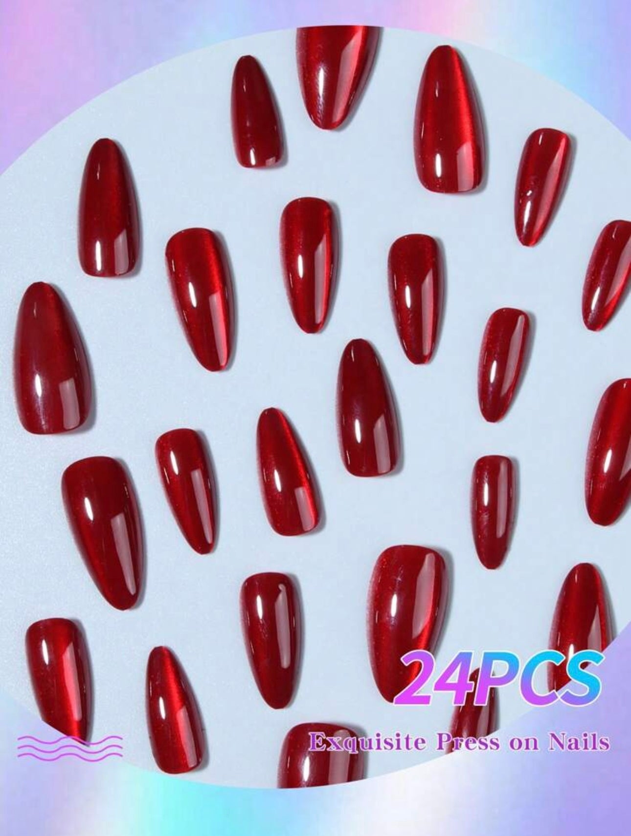 Blood Red Cat-Eye crystal Almond shape press on nails